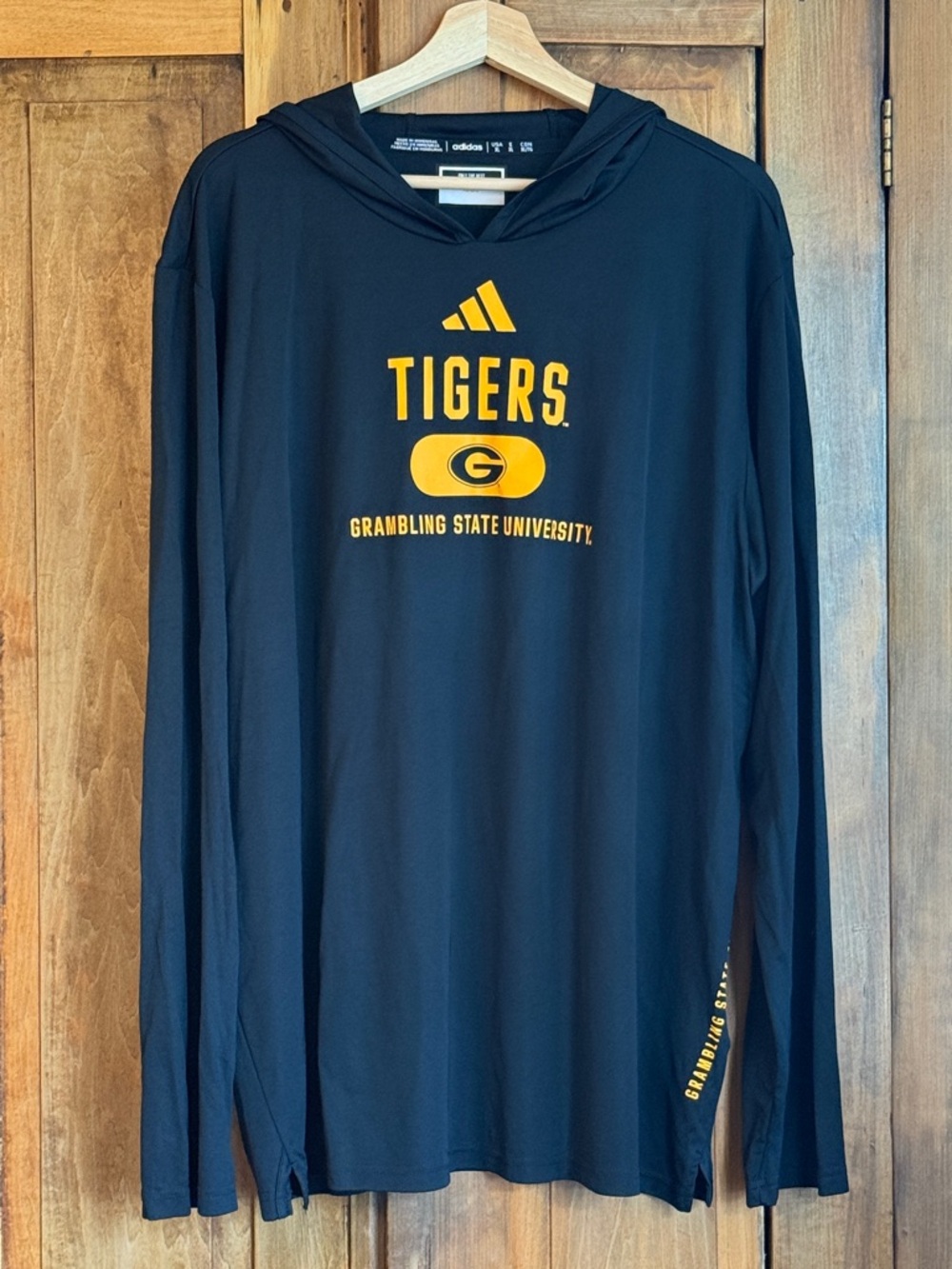 NWT XL adidas Black and Gold Grambling State Tigers Hooded Long Sleeve